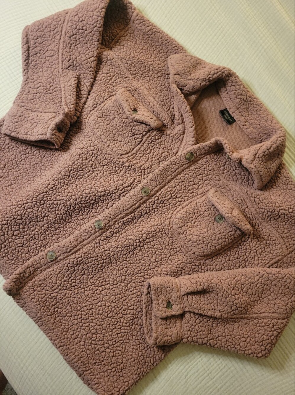 Cozy Dusty Pink Sherpa Button-Up Jacket